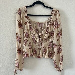 Floral Cream and Purple Women's Top